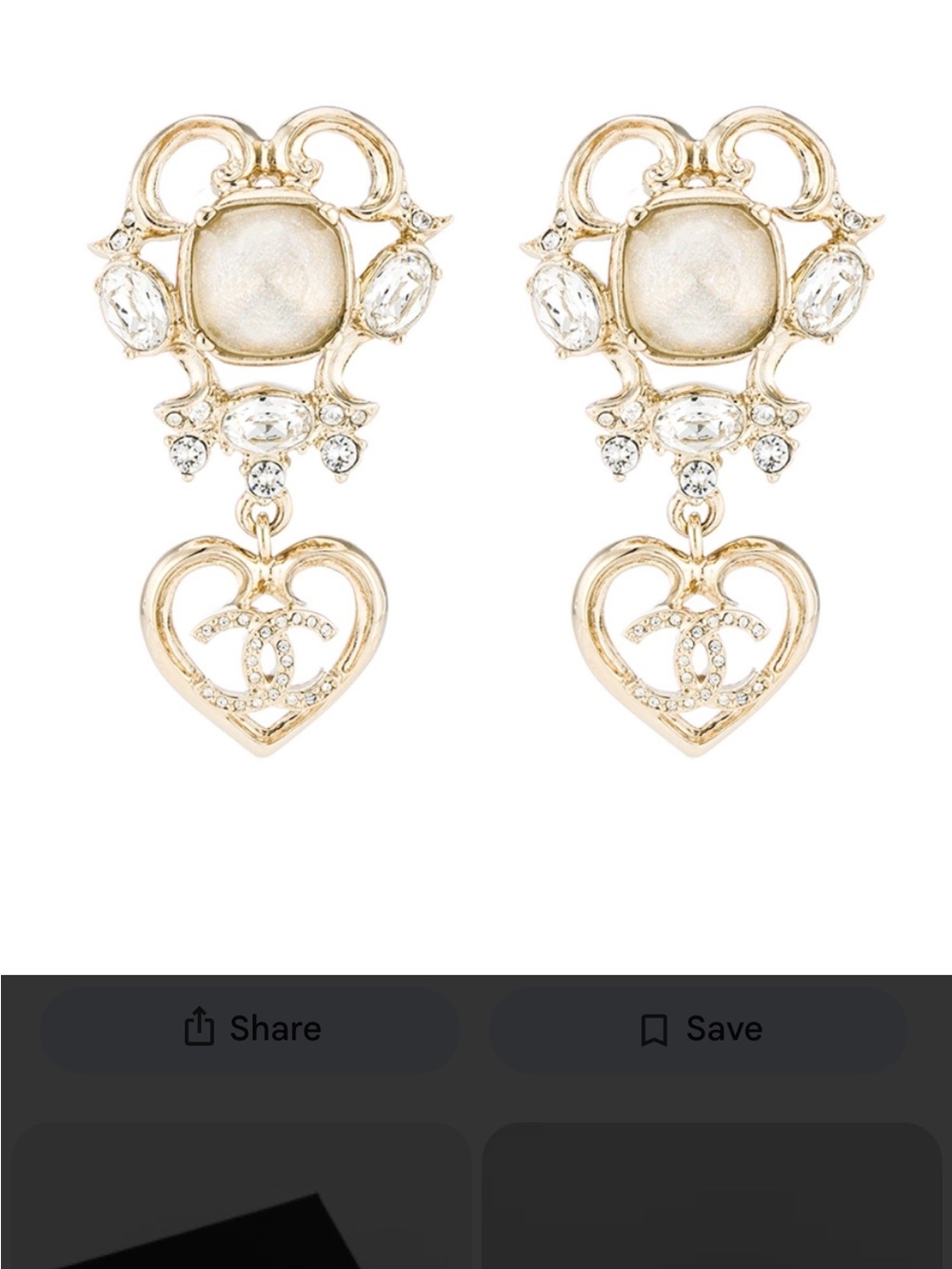 CHANEL Gold Heart Drop Earrings with Crystal Accents